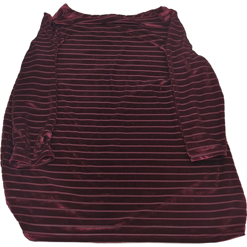 Jones New York Womens XL Burgundy Velvet Burnout Striped Boat Neck Top Blouse